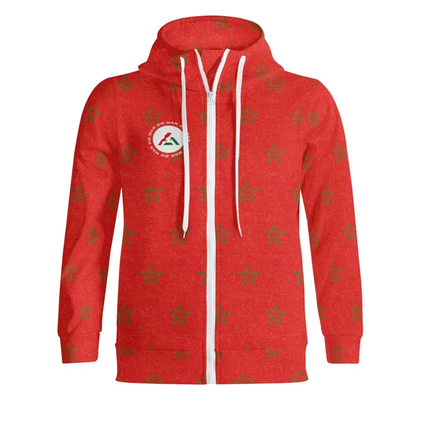 Sweat à capuche Streetwear MOROCCO STAR Rouge Col roulé
