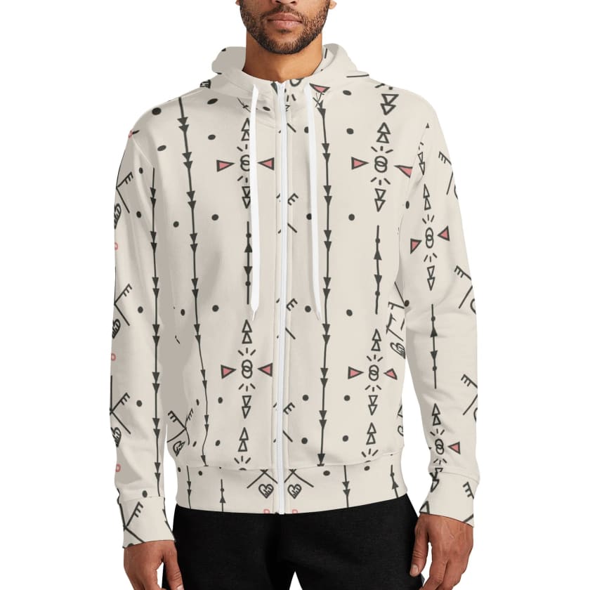 Sweat à capuche Streetwear Motif berbère Col roulé zippé