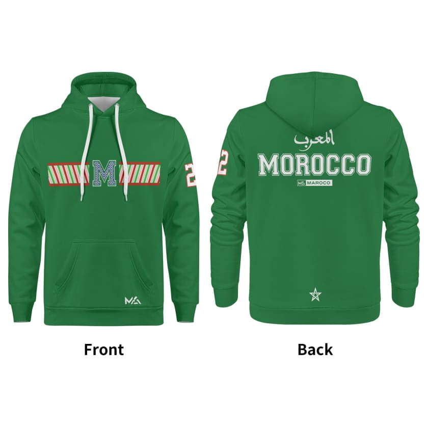 Sweat à capuche vert Maillot Maroc foot suporter Marocain