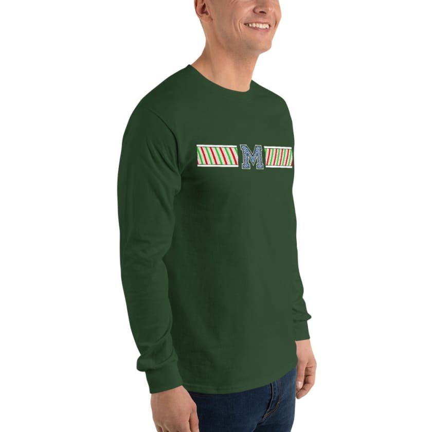 T-shirt à manches longues M Motif rayures Vert Rouge Coton