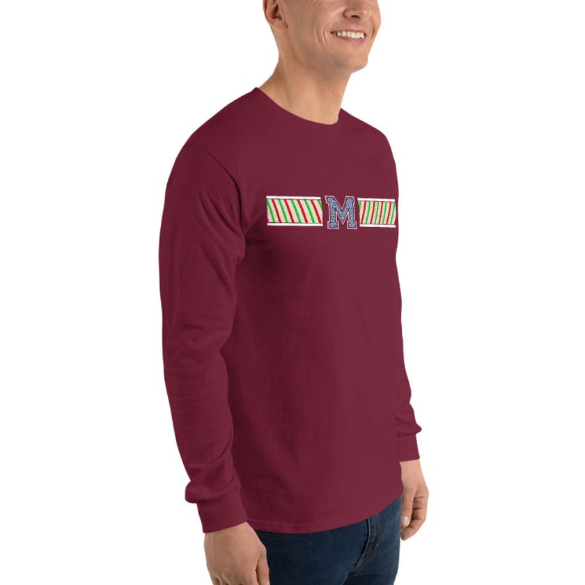 T-shirt à manches longues M Motif rayures Vert Rouge Coton