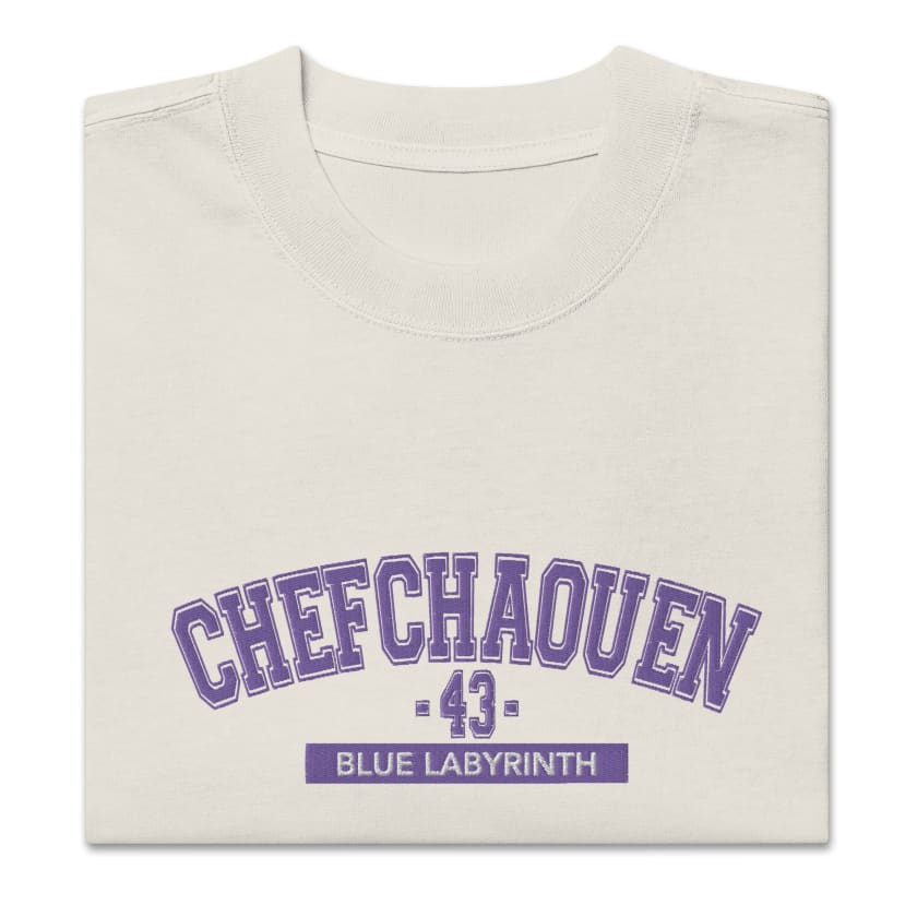 T-shirt Chefchaouen 43 Blue labyrinth brodé oversize unisexe