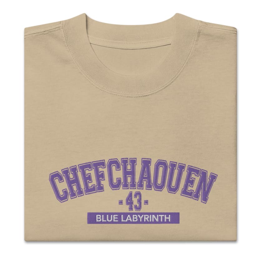 T-shirt Chefchaouen 43 Blue labyrinth brodé oversize unisexe