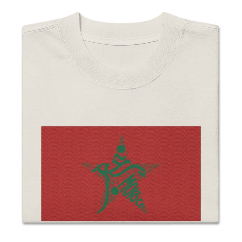 T-shirt drapeau Maroc calligraphie Arabe oversize brodé