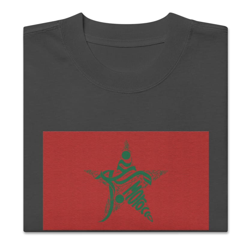 T-shirt drapeau Maroc calligraphie Arabe oversize brodé