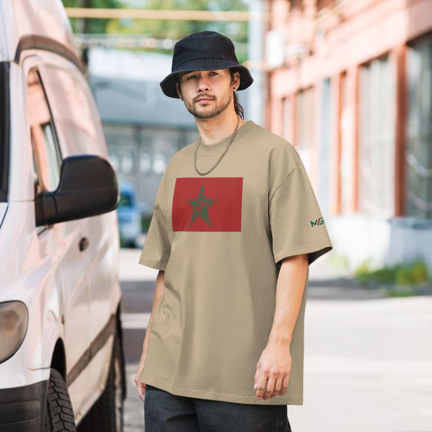 T-shirt drapeau Maroc calligraphie Arabe oversize brodé