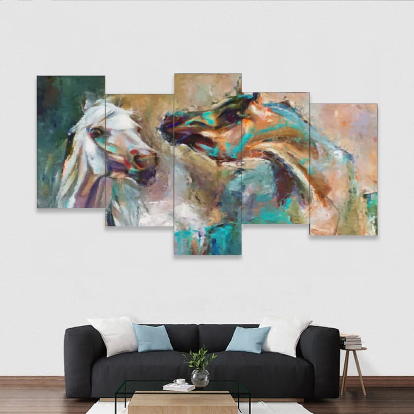 Tableau cheveaux encadrés 5 pièces