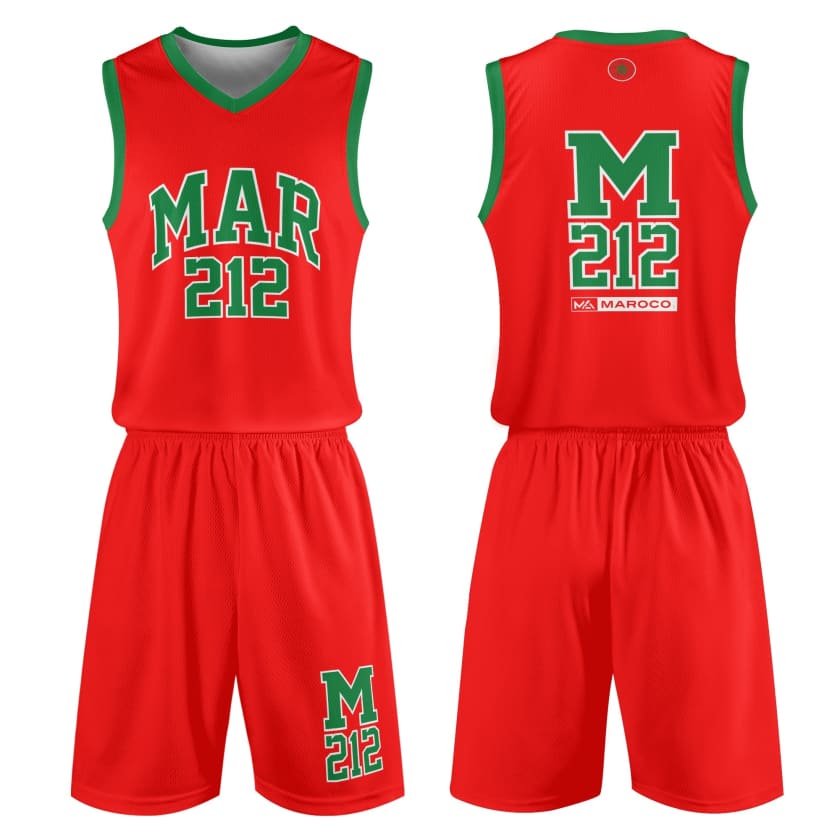 Tenue de basket-ball MAR212 Rouge pour adultes unisexe 2
