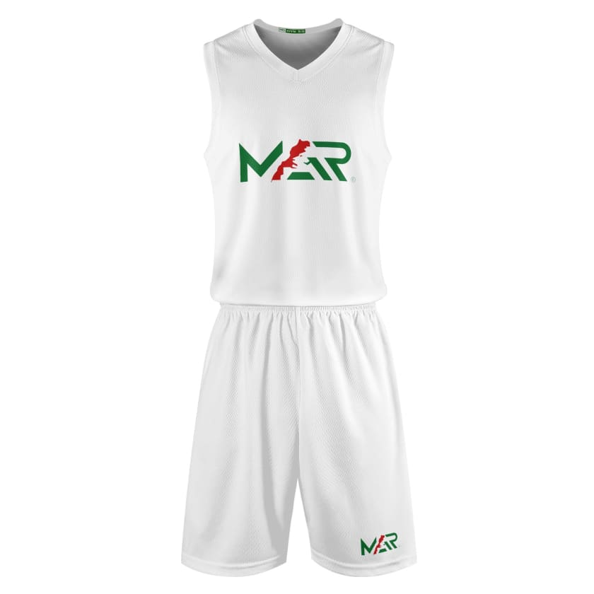 Tenue de basket MAR blanche pour adultes unisexe 2 pièces