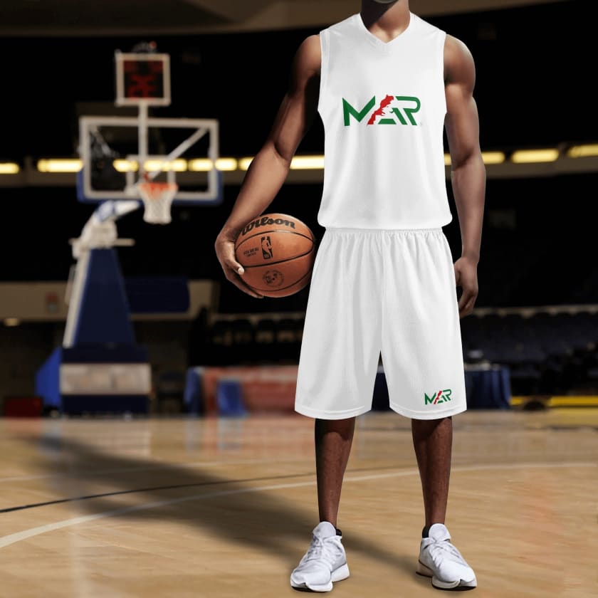 Tenue de basket MAR blanche pour adultes unisexe 2 pièces