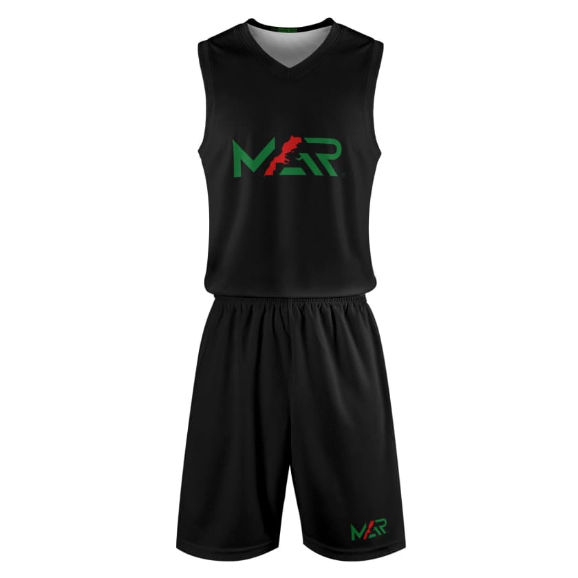 Tenue de basket MAR pour adultes unisexe 2 pièces Noir