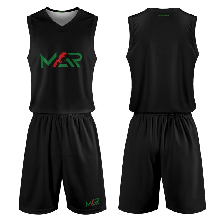 Tenue de basket MAR pour adultes unisexe 2 pièces Noir