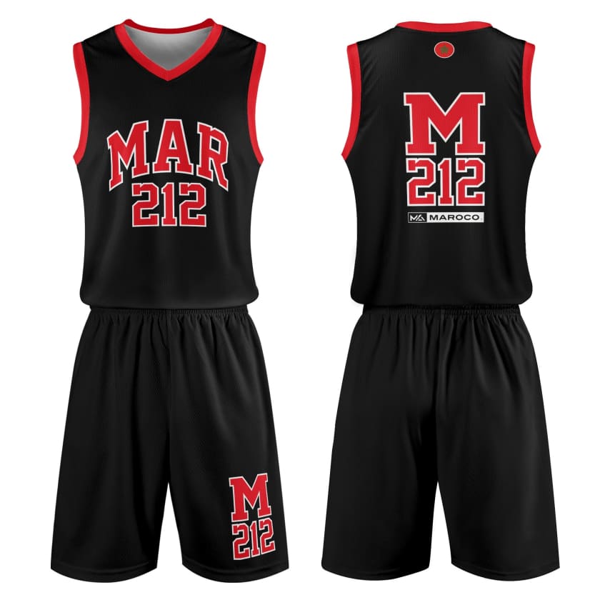 Tenue de basket MAR212 noir pour adultes unisexe 2 pièces