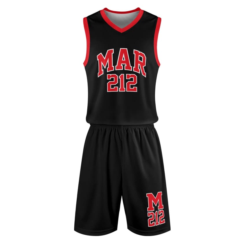 Tenue de basket MAR212 noir pour adultes unisexe 2 pièces