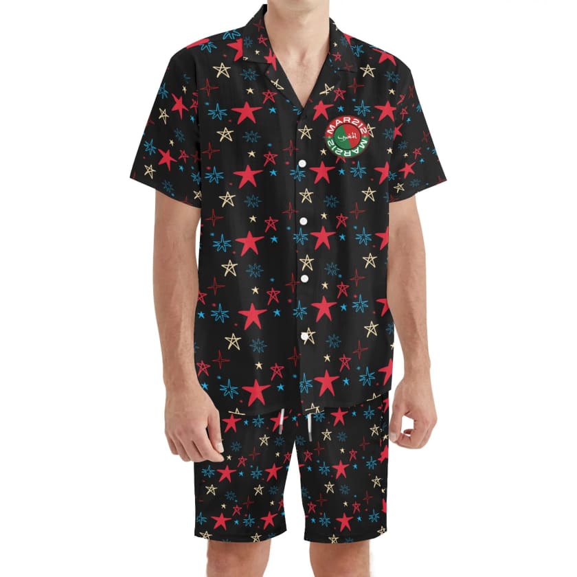 Tenue hawaïenne noire pour homme chemise et short MAR