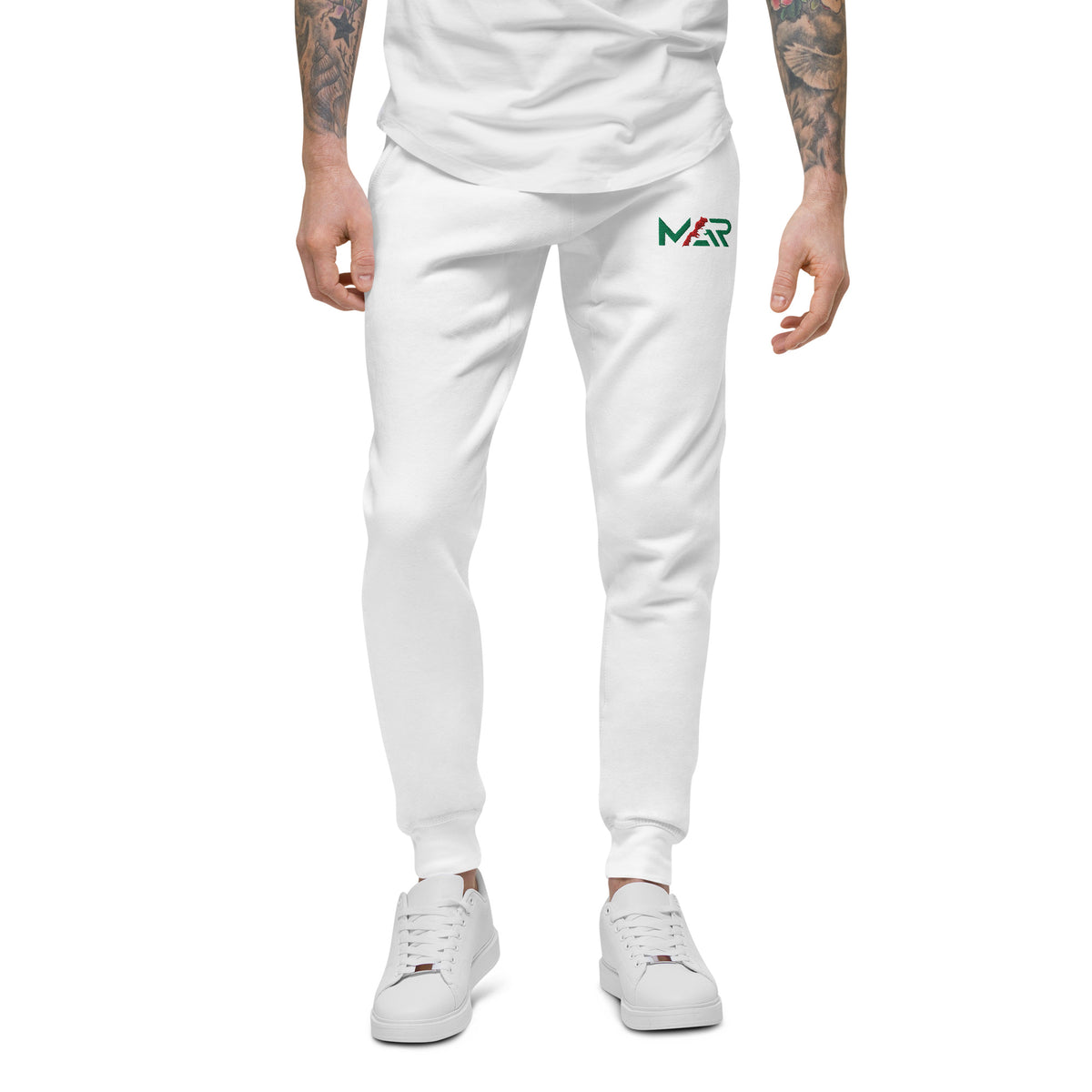 Pantalon de survêtement MAR brodé en molleton blanc unisexe