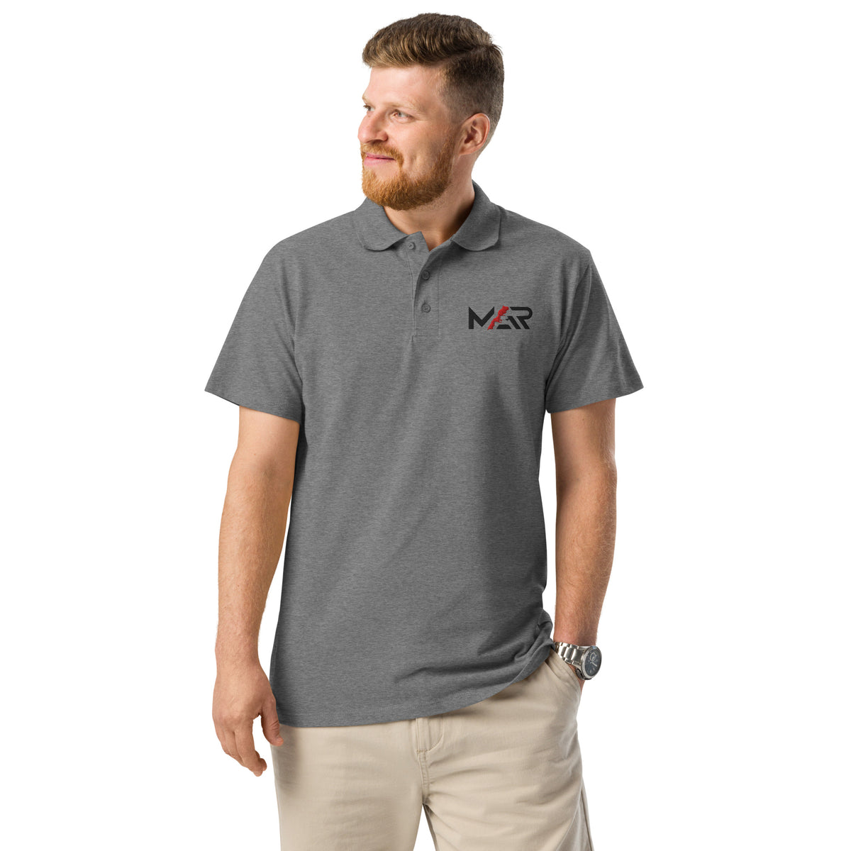 Polo MAR gris claire brodé unisexe