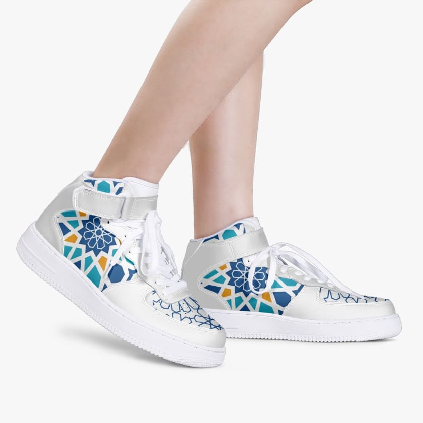 Chaussures de sport montantes en cuir Motif zellige fez |