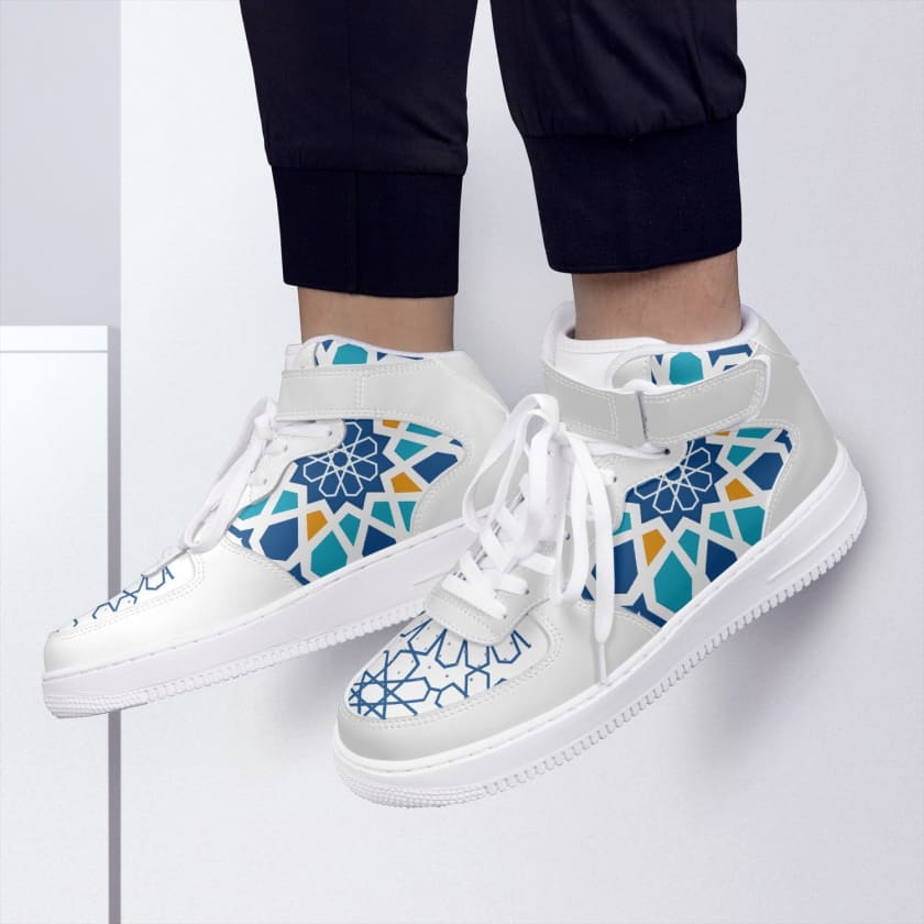 Chaussures de sport montantes en cuir Motif zellige fez |