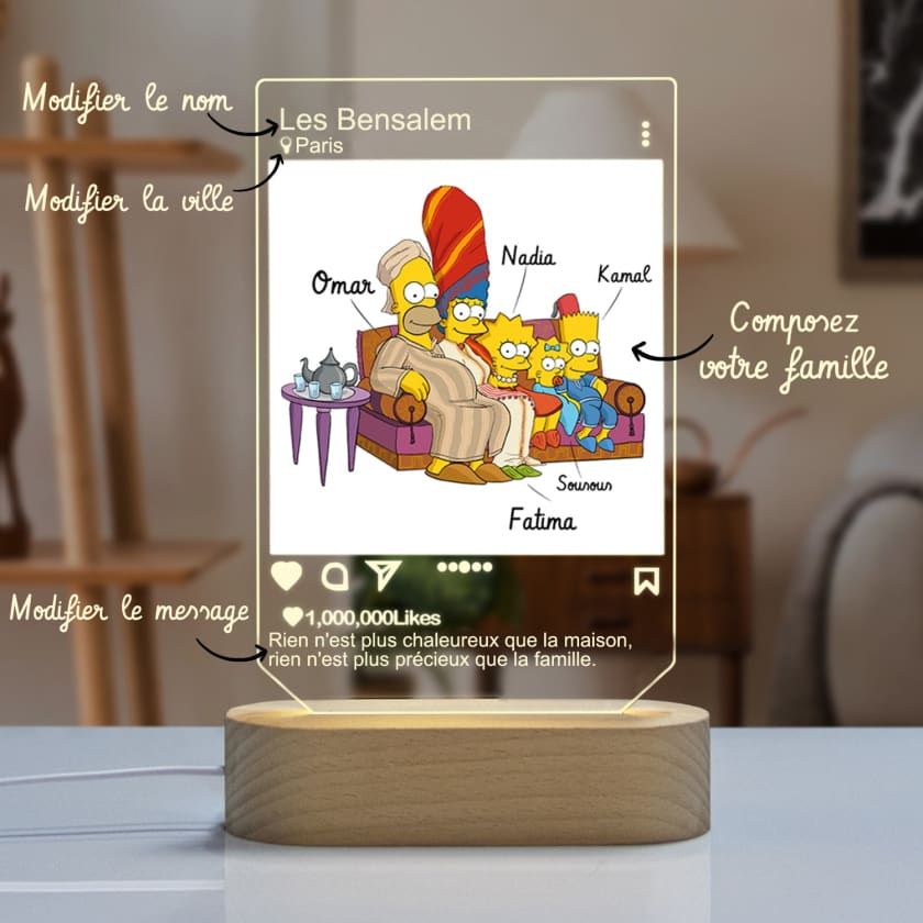 Lampe Instagram à LED personnalisé Famille Cartoon Marocaine