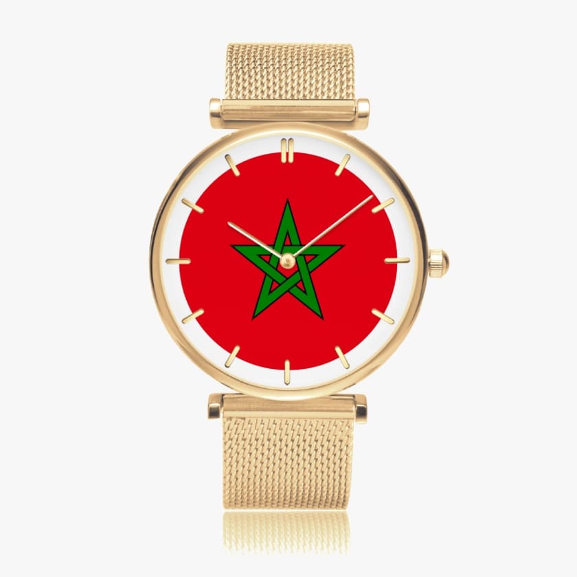 Montre Drapeau Maroc à quartz élégante et ultra-mince |