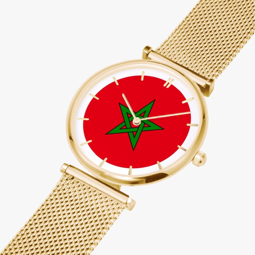 Montre Drapeau Maroc à quartz élégante et ultra-mince |