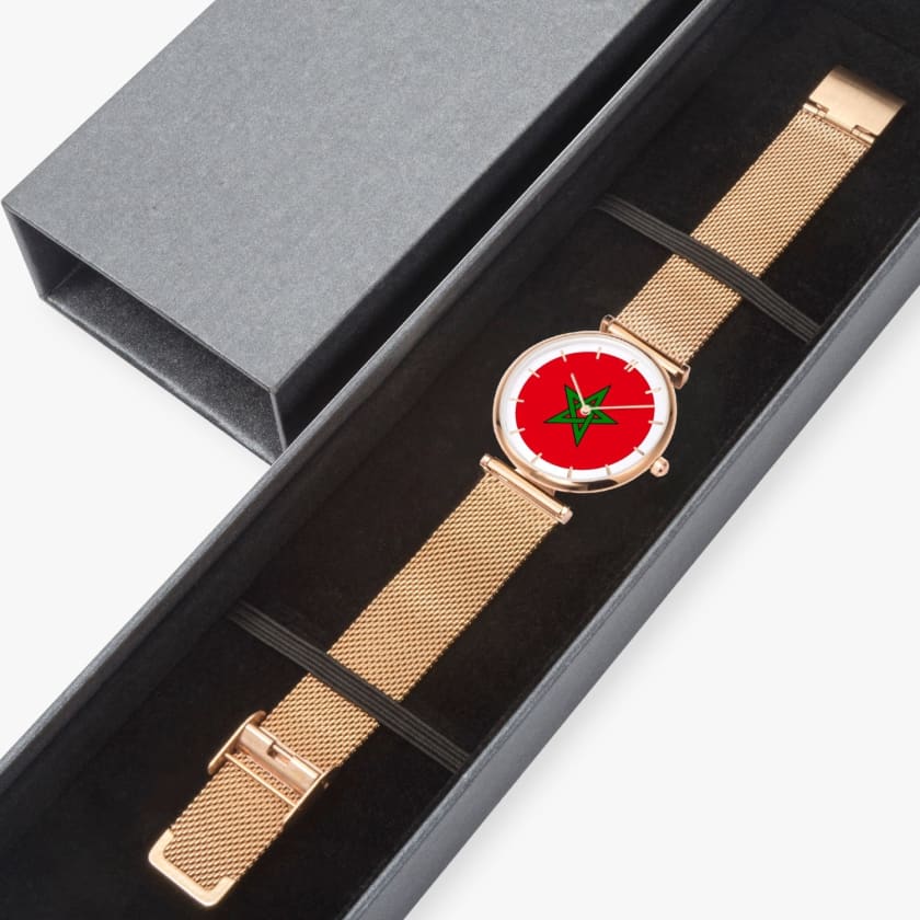 Montre Drapeau Maroc à quartz élégante et ultra-mince |