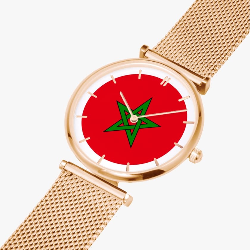 Montre Drapeau Maroc à quartz élégante et ultra-mince |