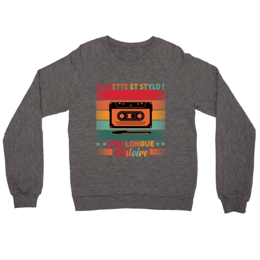 Sweatshirt Cassette et stylo - Charcoal Heather / S - Print 