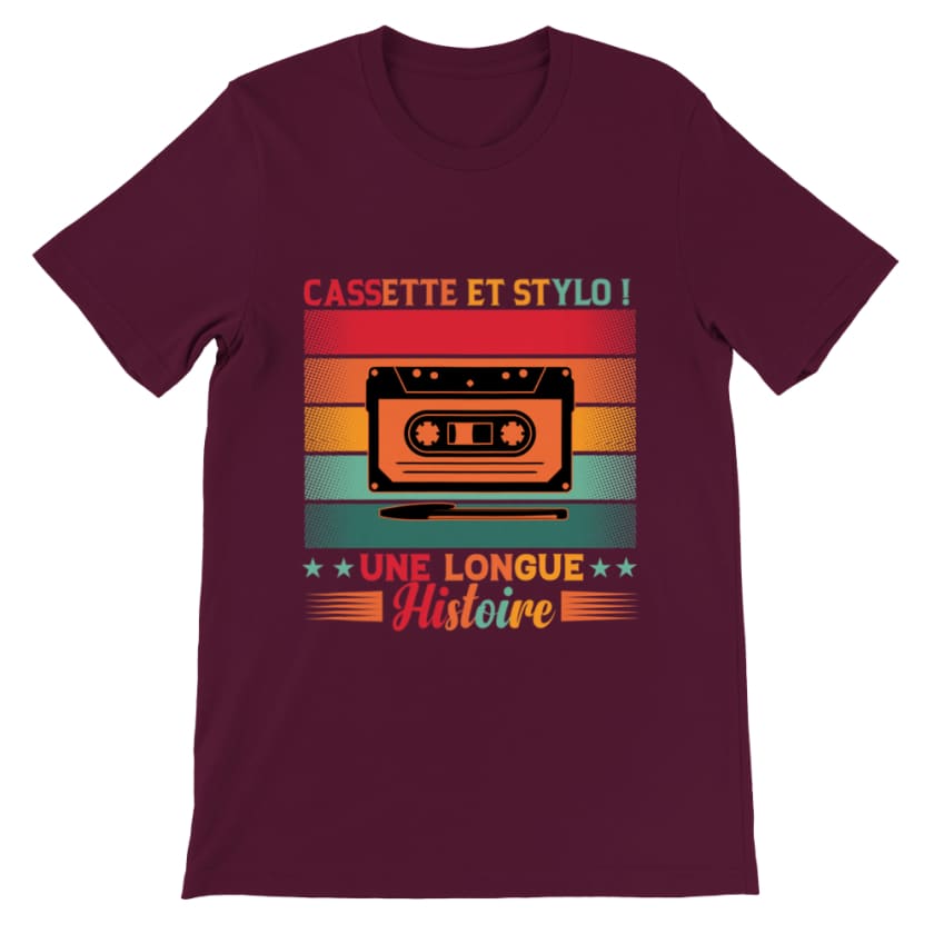 T-shirt Cassette et stylo - Maroon / S - Print Material