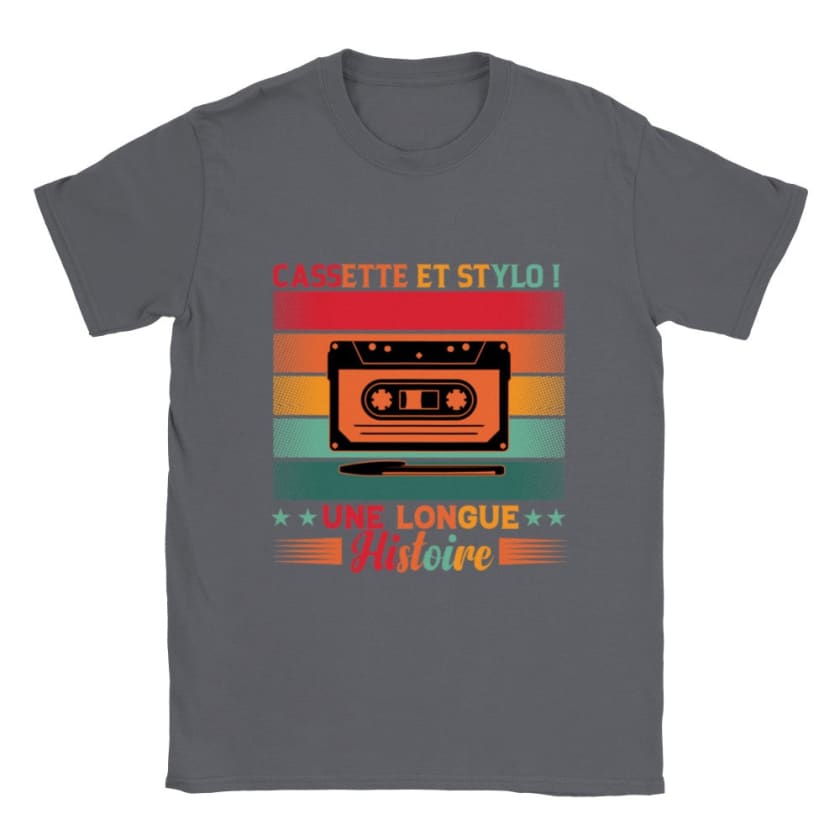 T-shirt cassette et stylo bille - Charbon / S - Print 