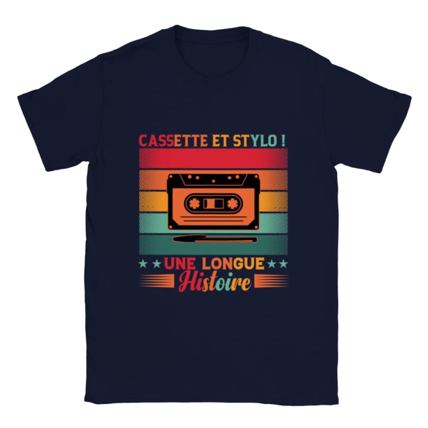T-shirt cassette et stylo bille - Bleu marine / S - Print 