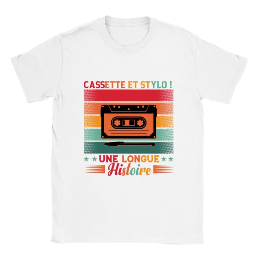T-shirt cassette et stylo bille - Blanc / S - Print Material