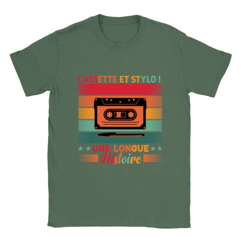 T-shirt cassette et stylo bille - Vert militaire / S - Print