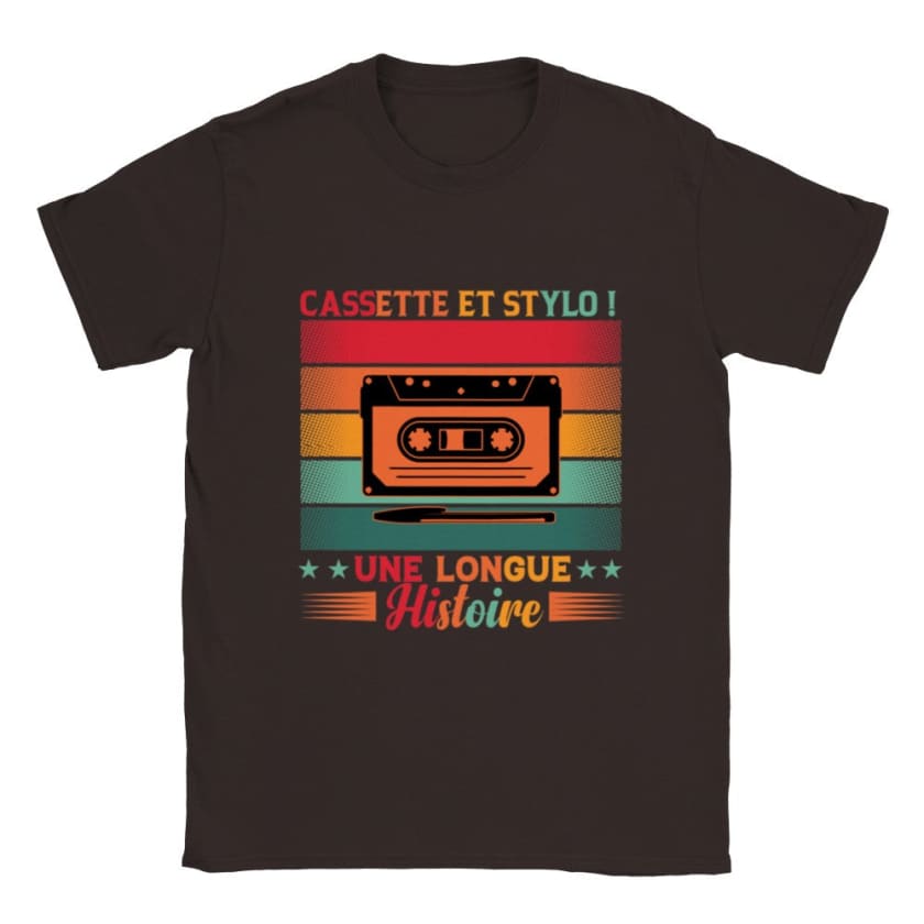 T-shirt cassette et stylo bille - Chocolat-noir / S - Print 