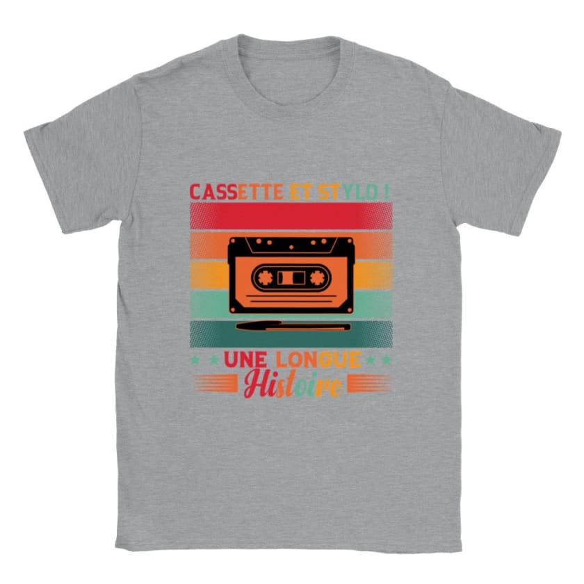 T-shirt cassette et stylo bille - Gris sports / S - Print 