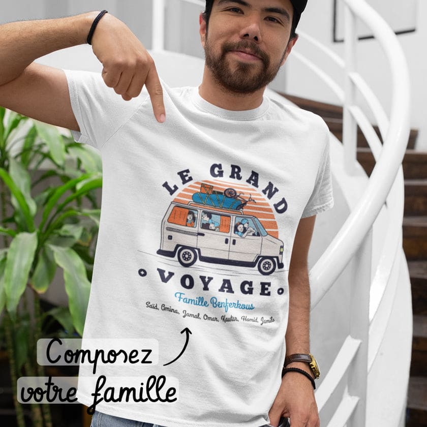 T-shirt Famille Maghrébine en voiture personnalisé voyage au