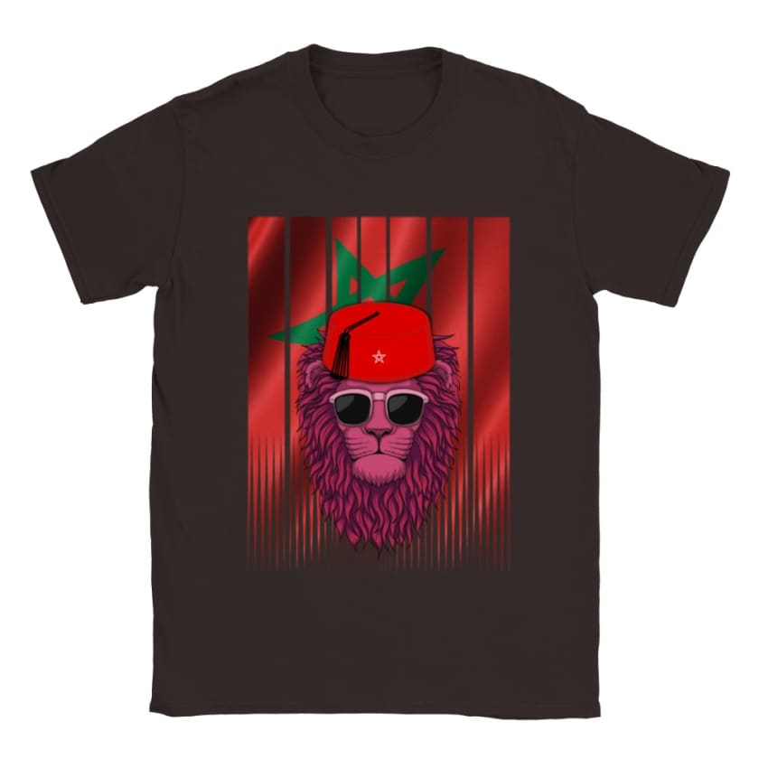 T-shirt Maroc Lion Marocain avec Tarbouche Marocain drapeau