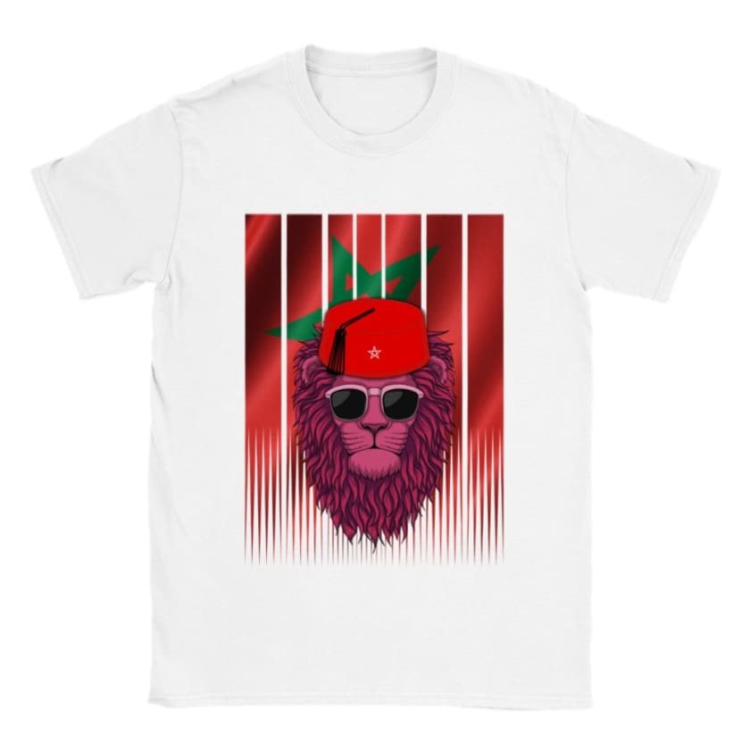 T-shirt Maroc Lion Marocain avec Tarbouche Marocain drapeau