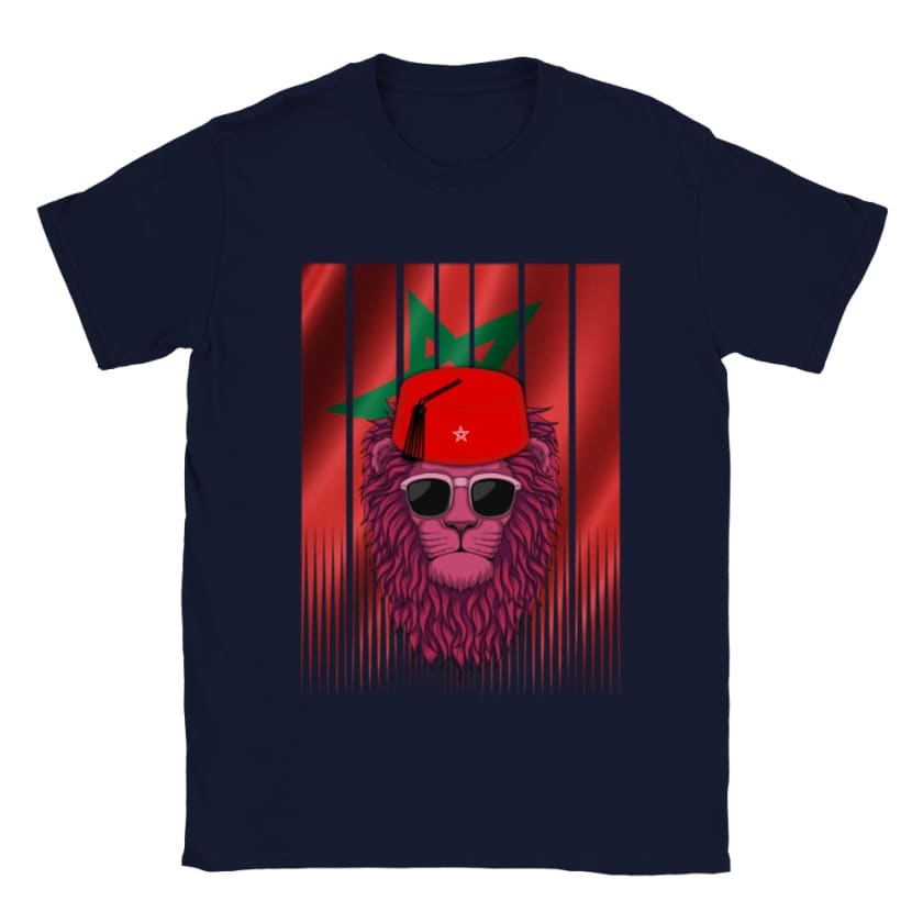 T-shirt Maroc Lion Marocain avec Tarbouche Marocain drapeau