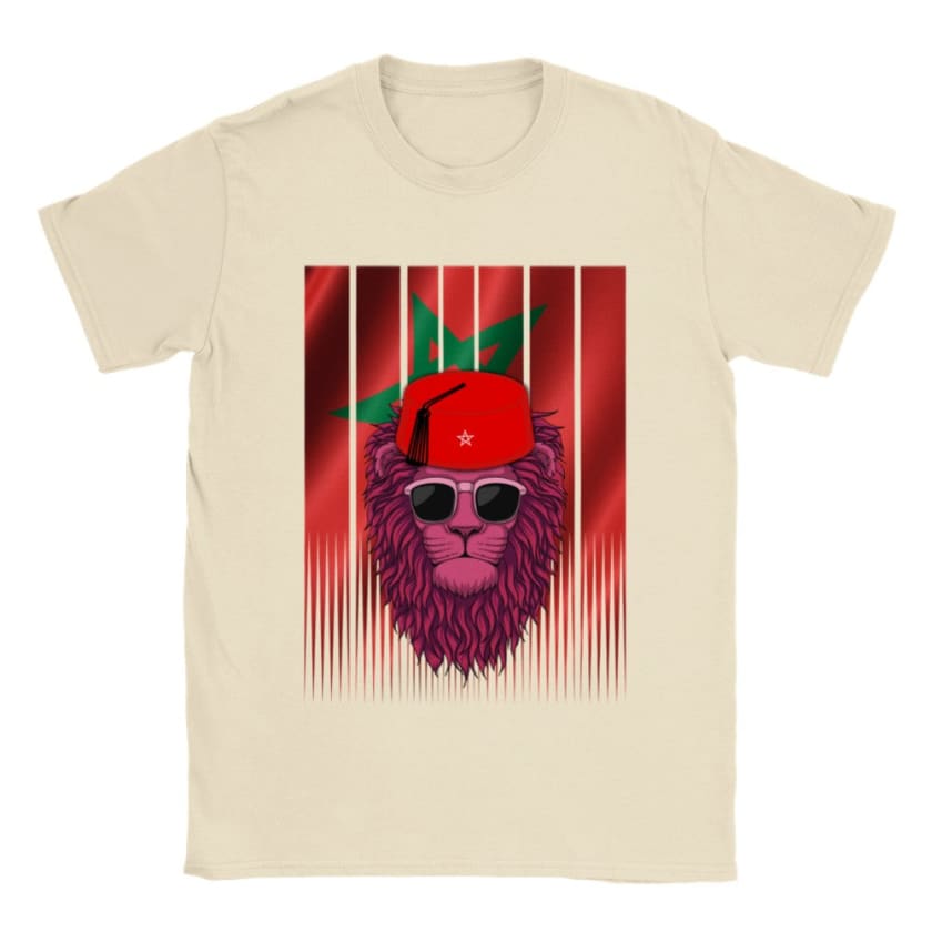T-shirt Maroc Lion Marocain avec Tarbouche Marocain drapeau