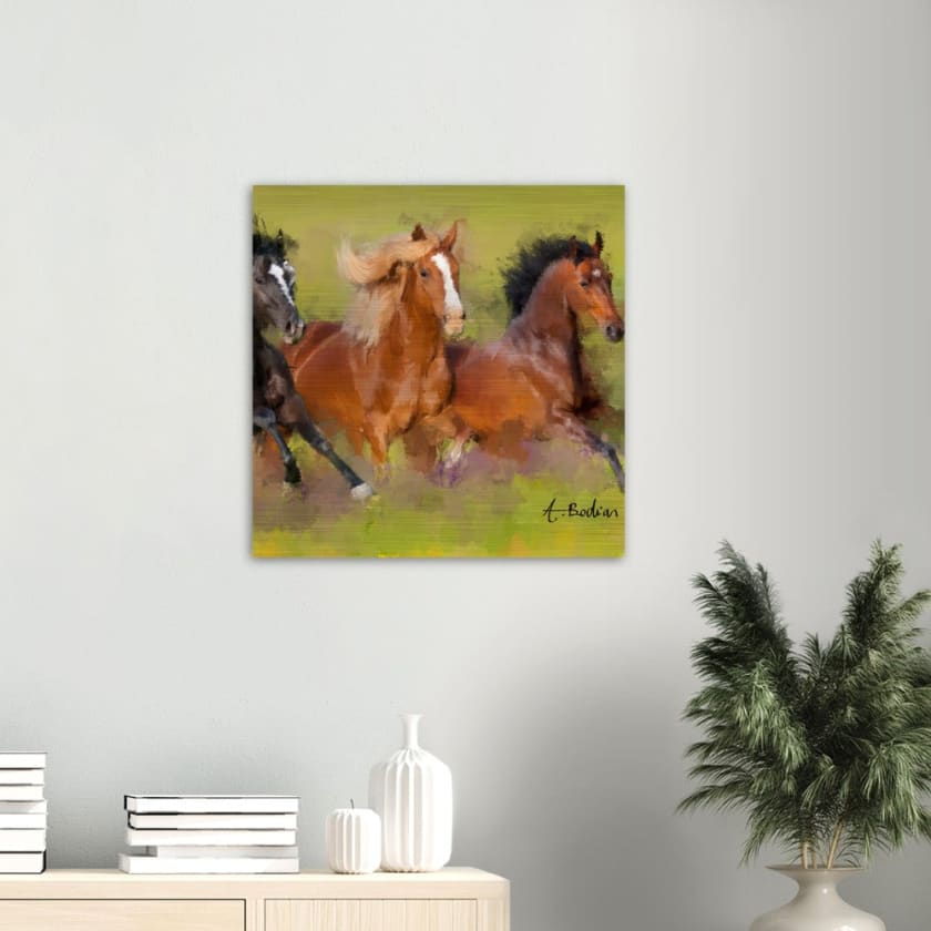 Tableau Chevaux galopants Impression en aluminium brossé - 