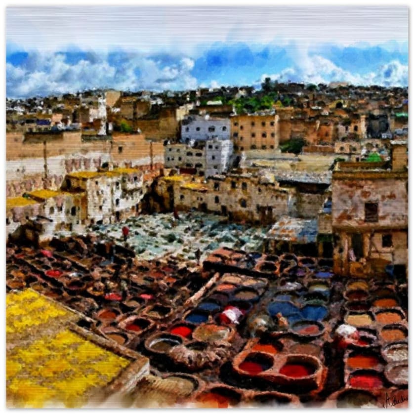 Tableau Dar Dbagh Fès Tannerie Chouara Impression en aluminium brossé