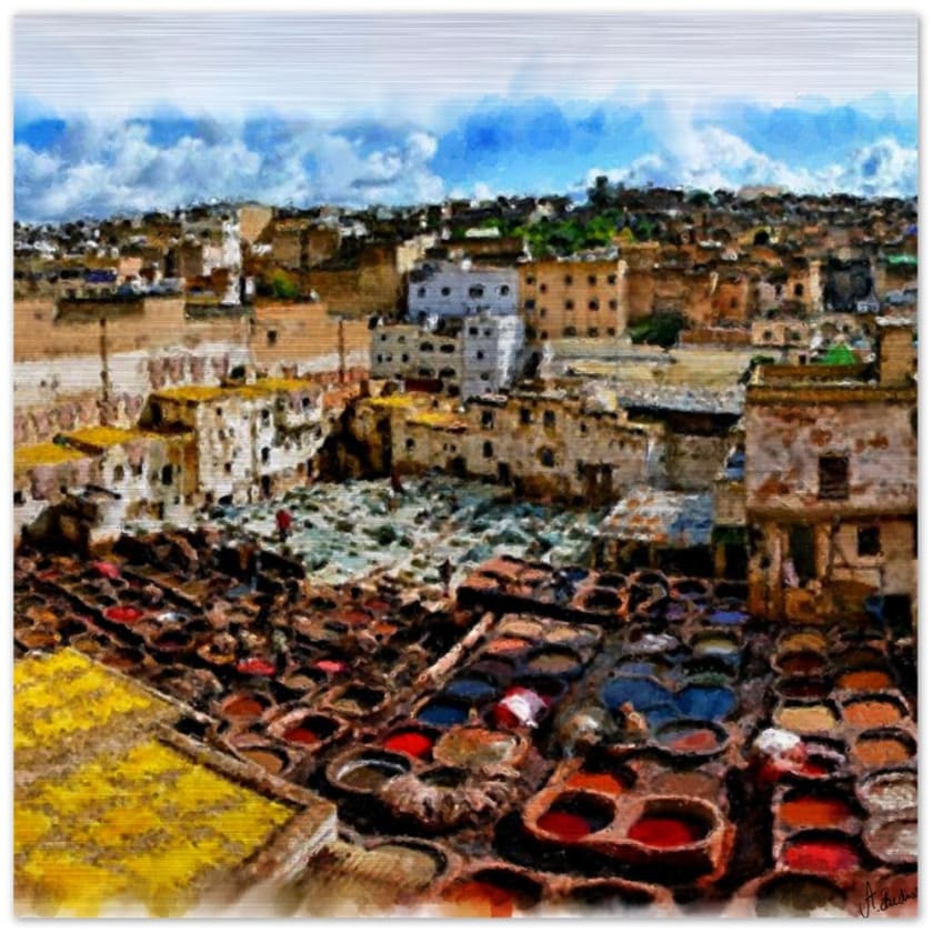 Tableau Dar Dbagh Fès Tannerie Chouara Impression en aluminium brossé