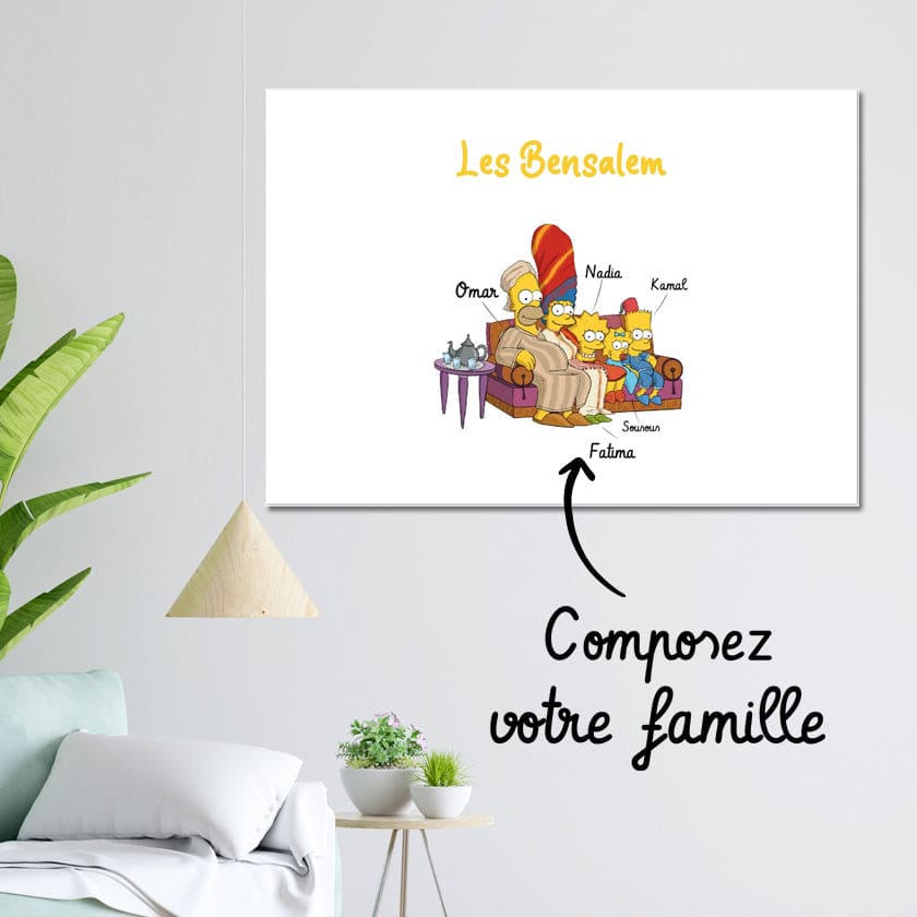 Tableau Famille Marocaine personnalisée Cartoon Cadeau