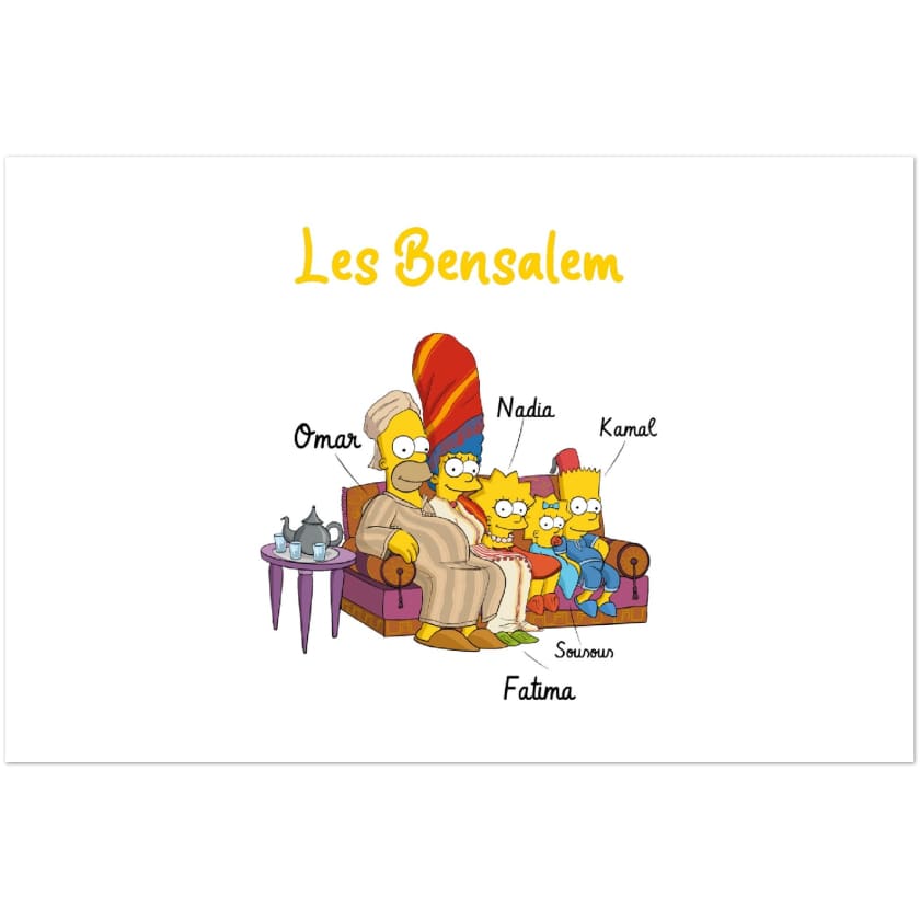 Tableau Famille Marocaine personnalisée Cartoon Cadeau
