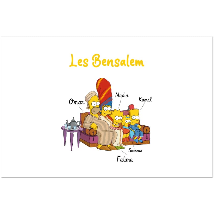 Tableau Famille Marocaine personnalisée Cartoon Cadeau