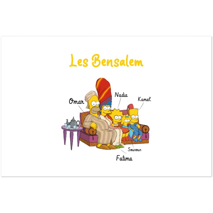Tableau Famille Marocaine personnalisée Cartoon Cadeau