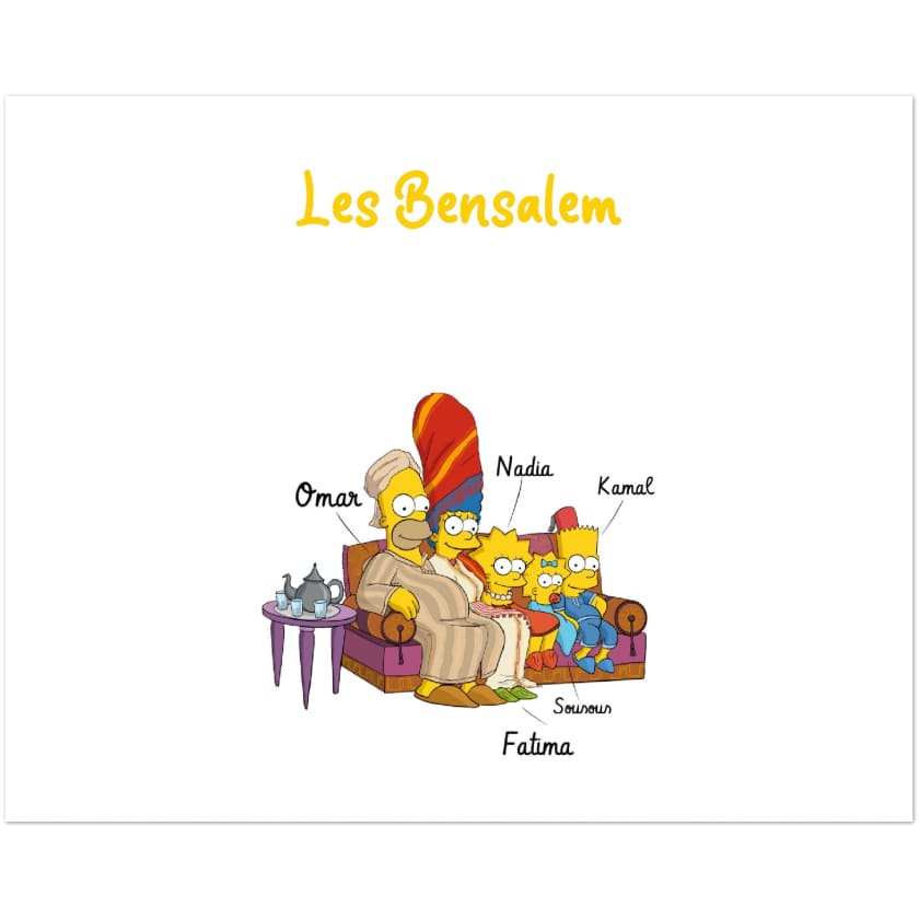 Tableau Famille Marocaine personnalisée Cartoon Cadeau