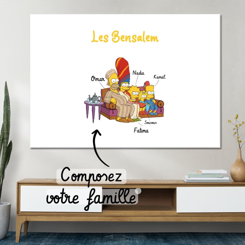 Tableau Famille Marocaine personnalisée Cartoon Cadeau